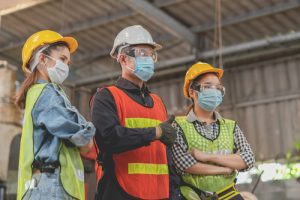 Workers in face mask
