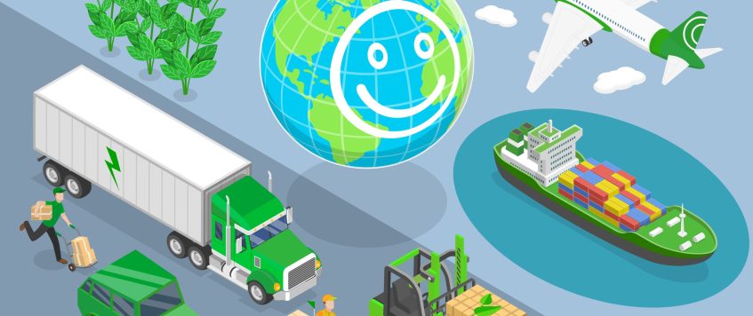 3D Isometric Flat Vector Conceptual Illustration of Green Logistics, Eco-Friendly and Sustainable Supply Chain